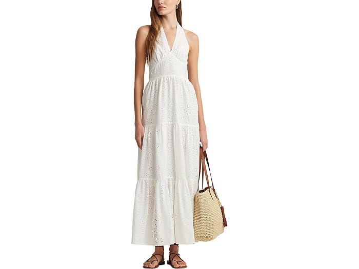 ラルフローレン　ドレス (取寄) ローレン ラルフローレン レディース アイレット コットン ティアード ホルター ドレス LAUREN Ralph Lauren women LAUREN Ralph Lauren Eyelet Cotton Tiered Halter Dress White