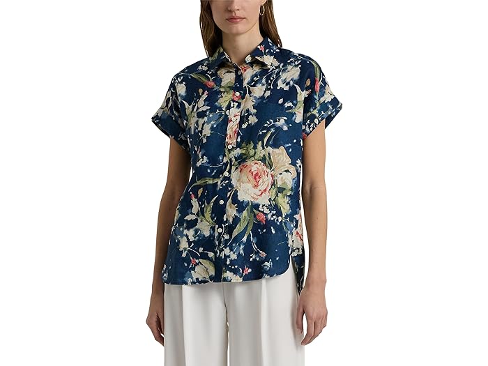 () [ t[ fB[X bNXh-tBbg tBbg t[ V[gX[u Vc LAUREN Ralph Lauren women LAUREN Ralph Lauren Relaxed Fit Floral Short-Sleeve Shirt Blue Multi