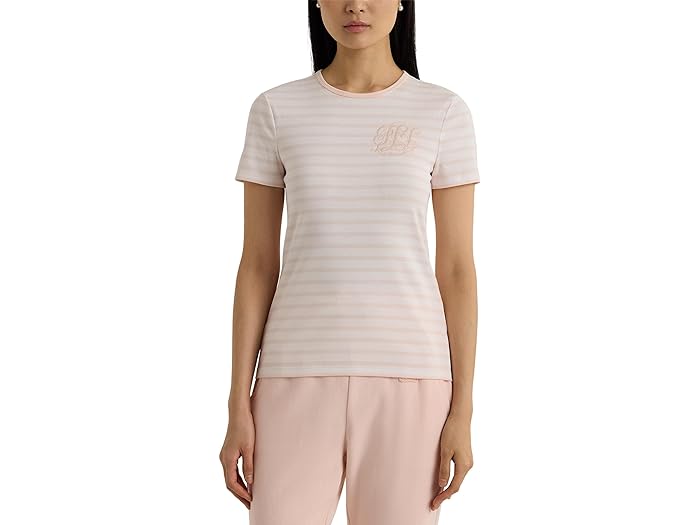 () [ t[ fB[X XgCvh Xgb` Rbg N[ lbN eB[ LAUREN Ralph Lauren women LAUREN Ralph Lauren Striped Stretch Cotton Crew Neck Tee White/Pink Opal