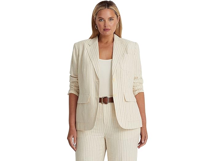 (取寄) ローレン ラルフローレン レディース プラス サイズ ストライプド リネンブレンド ツイル ブレーザー LAUREN Ralph Lauren women LAUREN Ralph Lauren Plus Size Striped Linen-Blend Twill Blazer Cream/French Navy