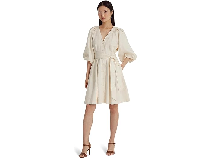 (取寄) ローレン ラルフローレン レディース ベルテッド リネン バブル-スリーブ ドレス LAUREN Ralph Lauren women LAUREN Ralph Lauren Belted Linen Bubble-Sleeve Dress Mascarpone Cream