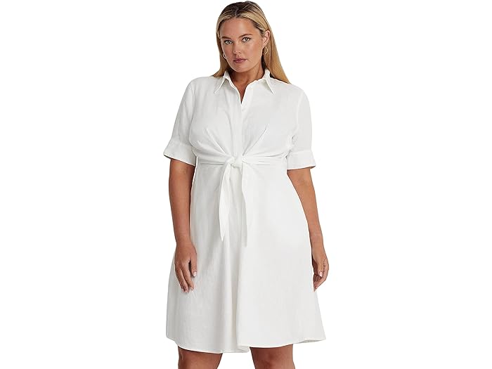 () [ t[ fB[X vX TCY l VchX LAUREN Ralph Lauren women LAUREN Ralph Lauren Plus Size Linen Shirtdress White