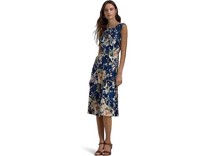 () [ t[ fB[X t[ cCXg-tg Xgb` W[W hX LAUREN Ralph Lauren women LAUREN Ralph Lauren Floral Twist-Front Stretch Jersey Dress Blue Multi