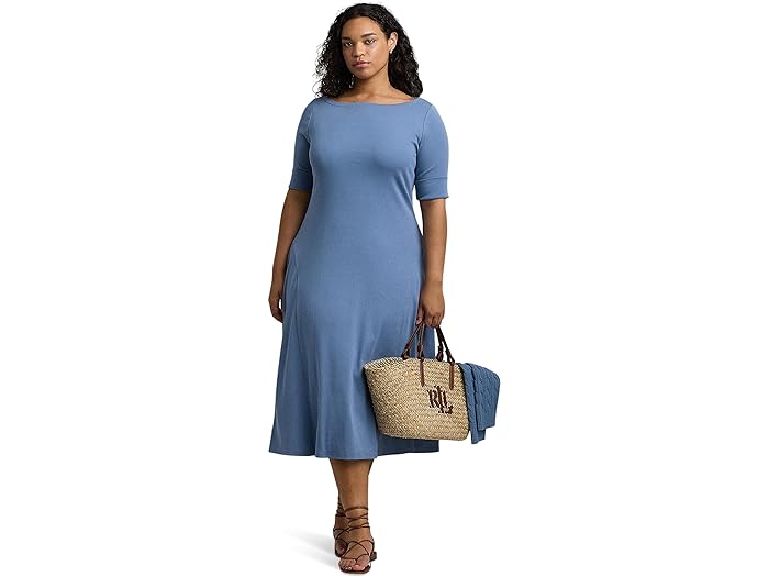 ラルフローレン (取寄) ローレン ラルフローレン レディース プラス-サイズ ストレッチ コットン ミディ ドレス LAUREN Ralph Lauren women LAUREN Ralph Lauren Plus-Size Stretch Cotton Midi Dress Pale Azure