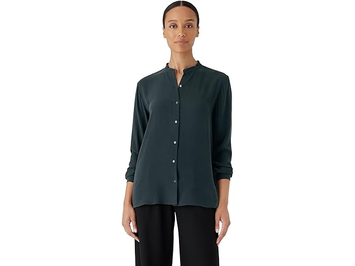 () AC[ tBbV[ fB[X }_ J[ {NV[ Vc Eileen Fisher women Eileen Fisher Mandarin Collar Boxy Shirt Ivy