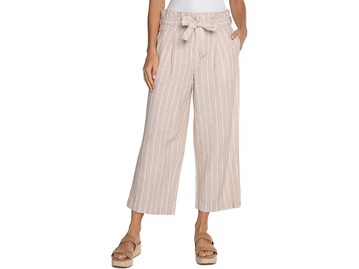 () ov[T[X fB[X v[c Nbv ~bh CY gEU[ EBY Zt xg Liverpool Los Angeles women Liverpool Los Angeles Pleated Crop Mid Rise Trouser with Self Belt Tan With Yarn Dyed Stripe