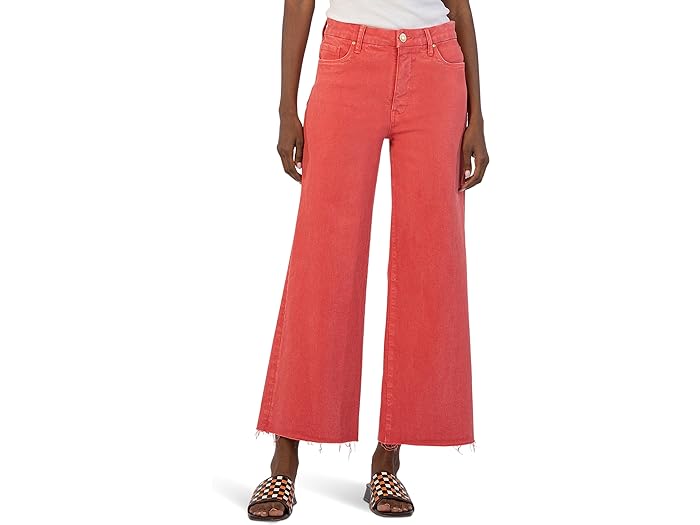 () å ե   ǥ ᥰ ϥ饤 ե AB 磻 å  إ  ȥ٥꡼ KUT from the Kloth women KUT from the Kloth Meg High-Rise Fab Ab Wide Leg Raw Hem In Strawberry Strawberry