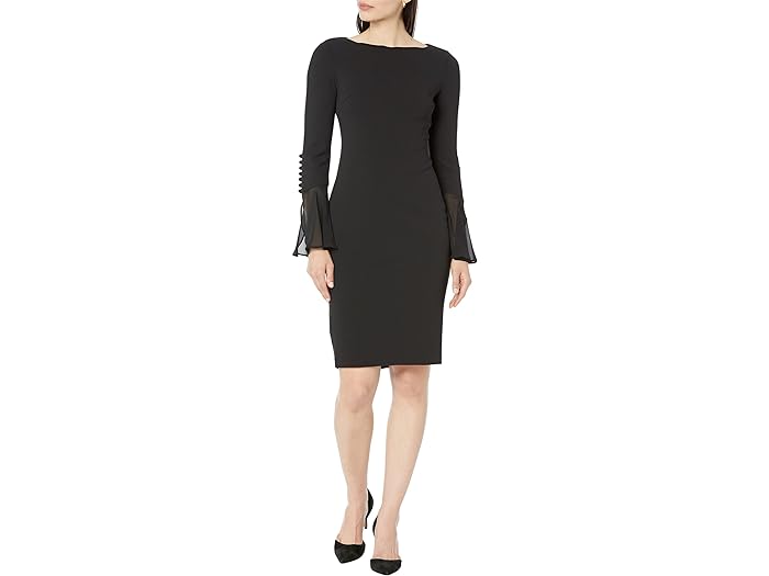 (取寄) カルバンクライン レディース シフォン ベル スリーブ シィース ドレス Calvin Klein women Calvin Klein Chiffon Bell Sleeve Sheath Dress Black