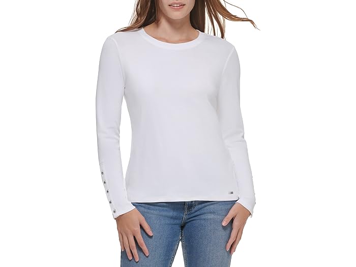 () JoNC fB[X O X[u N[ EBY {^ Jt Calvin Klein women Calvin Klein Long Sleeve Crew with Button Cuff Soft White