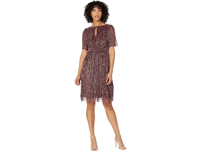 () AhAi p؃ fB[X NN ^bN ^C tg ~fB hX Adrianna Papell women Adrianna Papell Crinkle Metallic Tie Front Midi Dress Burgundy