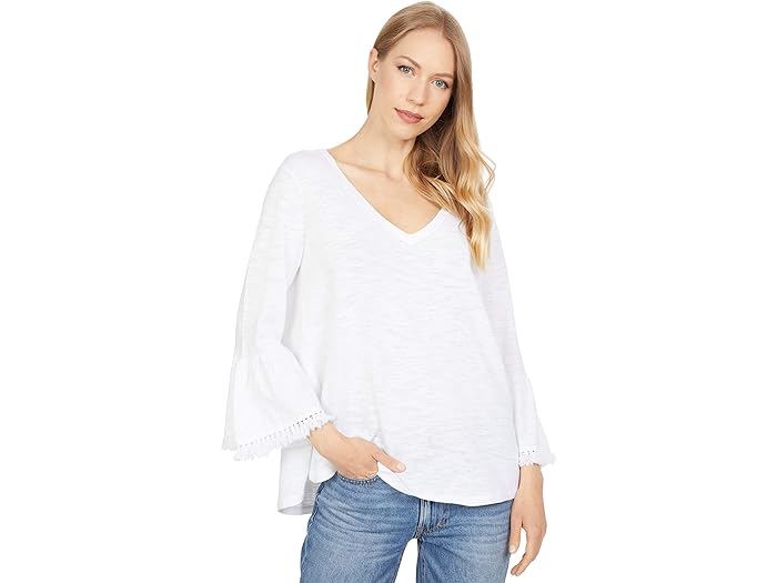 () GIbg [ fB[X CgEFCg V-lbN tW Z[^[ Elliott Lauren women Elliott Lauren Lightweight V-Neck Fringe Sweater White