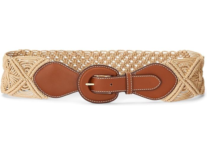 () [ t[ fB[X U[-g R[fbg }N Ch xg LAUREN Ralph Lauren women LAUREN Ralph Lauren Leather-Trim Corded Macrame Wide Belt Natural/Lauren Tan