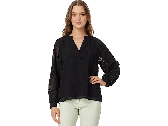 () BXJ[g fB[X V-lbN R{ O X[u uEU Vince Camuto women Vince Camuto V-Neck Combo Long Sleeve Blouse Rich Black