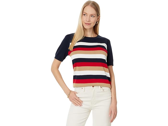 (取寄) トミーヒルフィガー レディース ショート スリーブ ストライプ クルー ネック セーター Tommy Hilfiger women Tommy Hilfiger Short Sleeve Stripe Crew Neck Sweater Sky Captain Multi