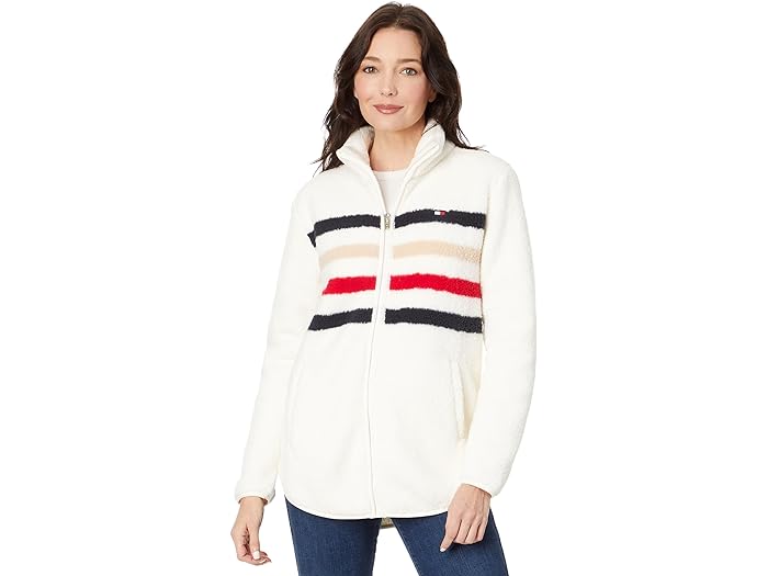 (取寄) トミーヒルフィガー レディース ストライプ シェルパ ジャケット Tommy Hilfiger women Tommy Hilfiger Stripe Sherpa Jacket Soft Ivory