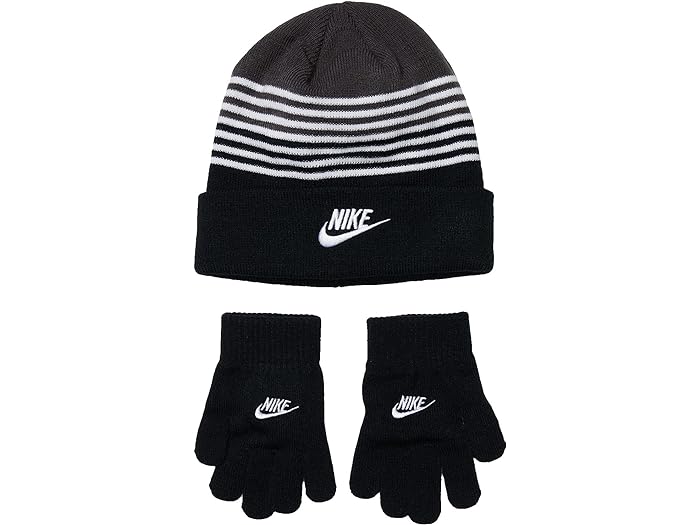 (取寄) ナイキ キッズ キッズ ストライプド ビーニー グローブ セット (ビッグ キッズ) Nike Kids kids Nike Kids Striped Beanie Gloves Set (Big Kids) Black