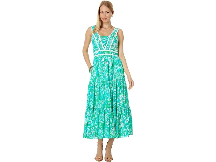 () ꡼ ԥåĥ ǥ ݥ꡼ åȥ ߥǥ ɥ쥹 Lilly Pulitzer women Lilly Pulitzer Pollie Cotton Midi Dress Botanical Green Safari Sangria