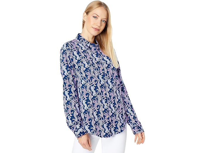 () [ sbc@[ fB[X V[ r[ {^_E Lilly Pulitzer women Lilly Pulitzer Sea View Button-Down Oyster Bay Navy On The Catwalk