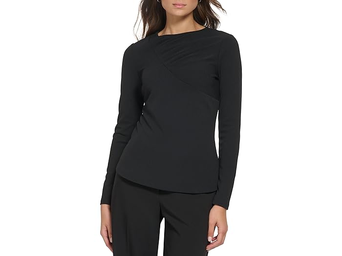 () _iLj[[N fB[X O X[u MU[h jbg gbv DKNY women DKNY Long Sleeve Gathered Knit Top Black