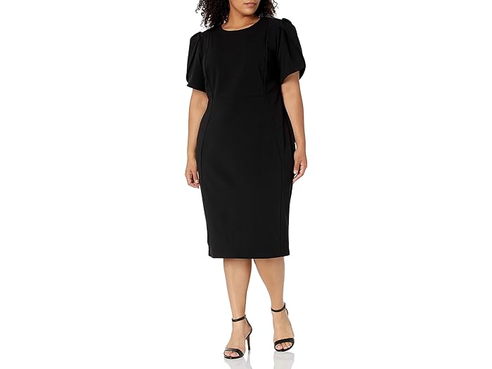 (取寄) カルバンクライン レディース プラス サイズ チューリップ スリーブド シーム シィース Calvin Klein women Plus Size Tulip Sleeved Seamed Sheath Black 2(4)