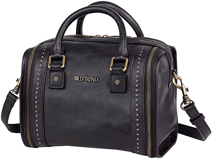 (取寄) オールドトレンド レディース ジェニュイン レザー ミニ トランク クロスボディ バッグ Old Trend women Genuine Leather Mini Trunk Crossbody Bag Black
