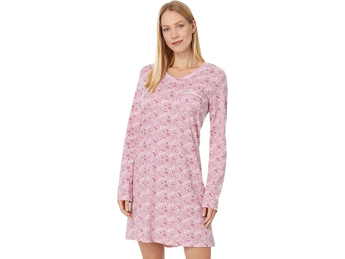 (取寄) カレン ノイバーガー レディース V-ネック ナイトシャツ ウィズ サテン ピコット Karen Neuburger women Karen Neuburger V-Neck Nightshirt With Satin Picot Ditsy Toss