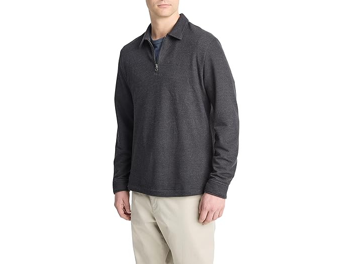(取寄) ヴィンス メンズ ダイアゴナル テリー クオーター ジップ ポロ Vince men Diagonal Terry Quarter Zip Polo Heather Black