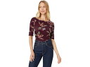 (取寄) ローレン ラルフローレン レディース フローラル ストレッチ コットン ボートネック ティー Lauren Ralph Lauren women Floral Stretch Cotton Boatneck Tee Burgundy Multi(4)