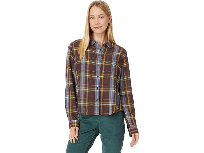 (取寄) トードアンドコー レディース リ-フォーム フランネル ボクシー ロング スリーブ シャツ Toad&Co women Re-Form Flannel Boxy Long Sleeve Shirt Carob Multi Windowpane