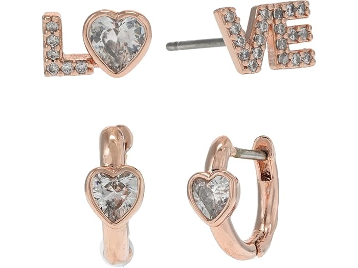 (取寄) ケイトスペード レディース タイニー トゥインクルズ ラブ イヤリングス セット Kate Spade New York women Kate Spade New York Tiny Twinkles Love Earrings Set Clear/Rose Goldのサムネイル