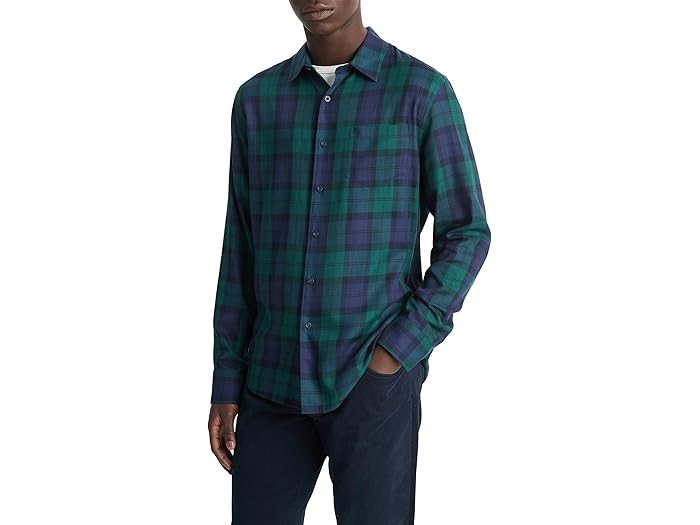 (取寄) ヴィンス メンズ プレイド ロング スリーブ Vince men Castaic Plaid Long Sleeve Coastal/Dark Emerald Bay