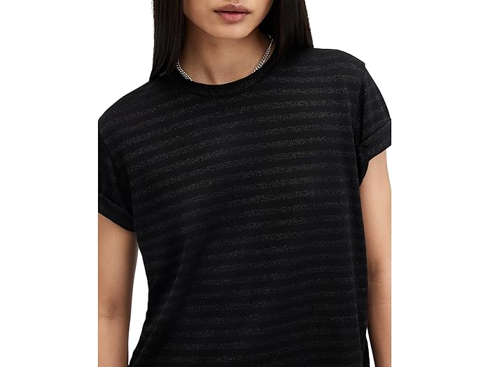 (取寄) オールセインツ レディース アンナ ストライプ ティー AllSaints women Anna Stripe Tee Black Shimmer