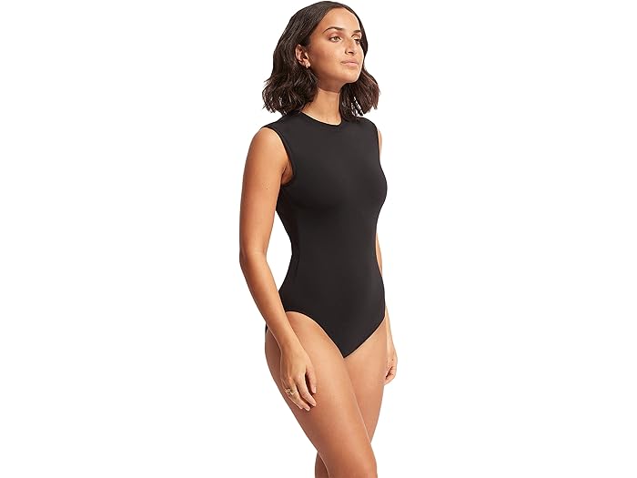 (取寄) シーフォリー レディース コレクティブ キャップ スリーブ ワンピース Seafolly women Collective Cap Sleeve One-Piece Black