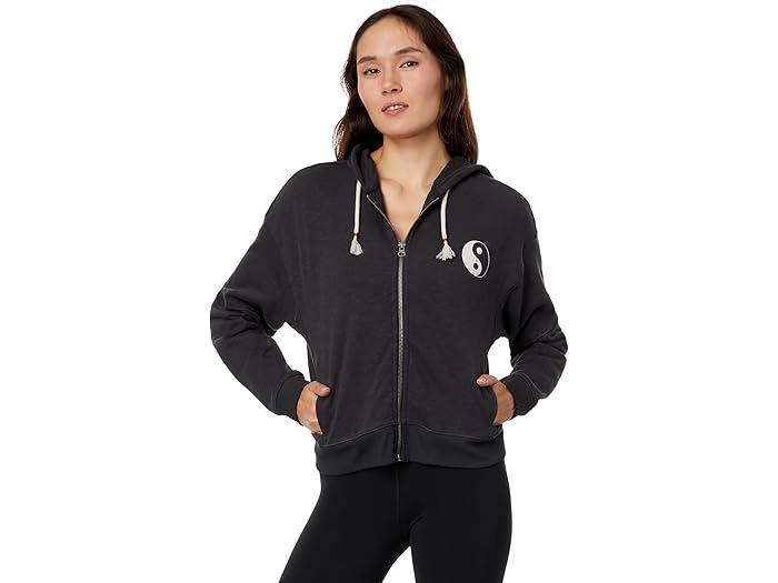 (取寄) スピリチュアル ギャングスター レディース イン ヤン スラブ テリー ハナ ジップ Spiritual Gangster women Spiritual Gangster Ying Yang Slub Terry Hana Zip Vintage Black