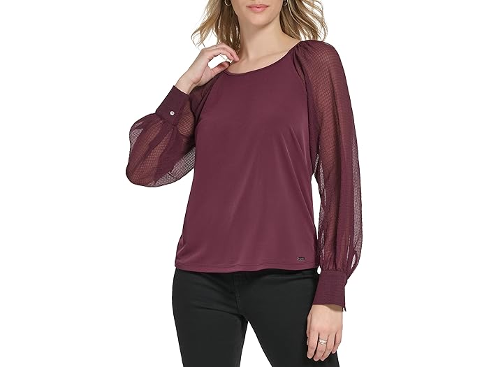 (取寄) カルバンクライン レディース テキスト スリーブ ウィズ ボタン カフ Calvin Klein women Text Sleeve with Button Cuff Port