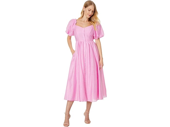(取寄) シーシー レディース パフ スリーブ ボタン ダウン ミディ ドレス CeCe women Puff Sleeve Button Down Midi Dress Peony Petal