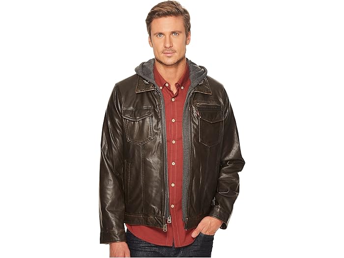 åȥ饰ŷԾŹ㤨( ꡼Х  ե-쥶 ȥå  㡼 ա  ե꡼ 饤˥ Levi's men Faux-Leather Trucker with Jersey Hood and Fleece Lining Dark BrownפβǤʤ22,560ߤˤʤޤ