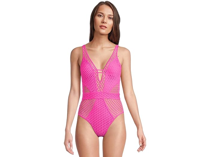 (取寄) ベッカ レディース キャストアウェイ フィッシュネット テクスチャー バンジ ワン ピース BECCA women Castaway Fishnet Texture Plunge One Piece Azalea