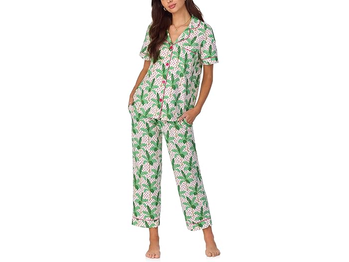 (取寄) ベッドヘッドパジャマズ レディース ショート スリーブ コットン ニット クロップド パジャマ セット Bedhead PJs women Short Sleeve Cotton Knit Cropped Pajama Set Palm Point