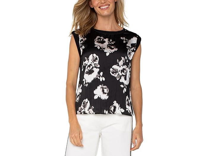 (取寄) リバプールロサンゼルス レディース スリーブレス ウーブン トゥ ニット トップ Liverpool Los Angeles women Sleeveless Woven To Knit Top Black White Floralのサムネイル