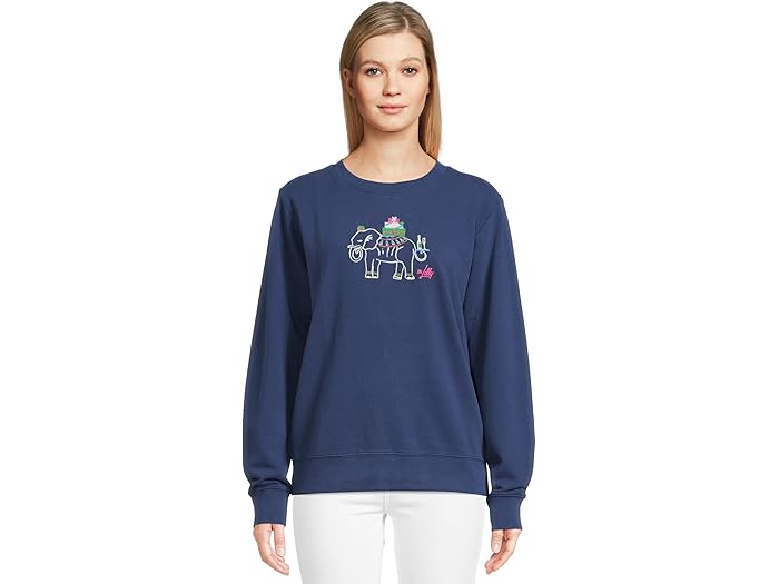 (取寄) リリー ピュリッツァー レディース バラッド ロング スリーブ スウェットシャツ Lilly Pulitzer women Ballad Long Sleeve Sweatshirt Low Tide Navy Holiday Elephant Embroidery