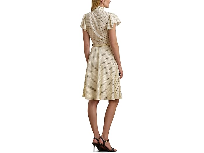 (取寄) ローレン ラルフローレン レディース ポルカ-ドット ベルテッド クレープ タイ-ネック ドレス Lauren Ralph Lauren women Polka-Dot Belted Crepe Tie-Neck Dress Cream/Black