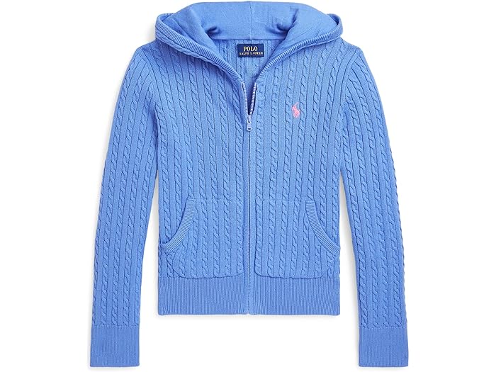 (取寄) ラルフローレン キッズ ガールズ ミニ-ケーブル コットン フル-ジップ ブーディ (ビッグ キッド) Polo Ralph Lauren Kids girls Mini-Cable Cotton Full-Zip Hoodie (Big Kid) Harbor Island Blue/Laguna Pink