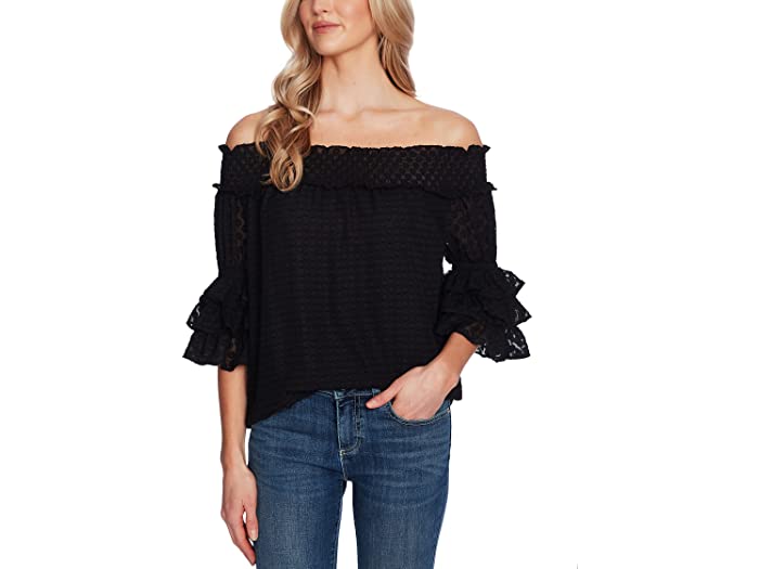 (取寄) シーシー レディース オフショルダー クリップ ブラウザ CeCe women Off-the-Shoulder Clip Dot Blouse Rich Black