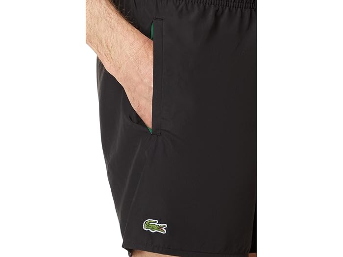 (取寄) ラコステ メンズ ソリッド エラスティック ウェスト スイム トランクス Lacoste men Solid Elastic Waist Swim Trunks Black/Green