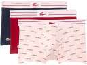 (取寄) ラコステ メンズ コットン ストレッチ プリント アニメーション トランクス 3-パック Lacoste men Cotton Stretch Print Animation Trunks 3-pack Pink/Red/Navy Blue