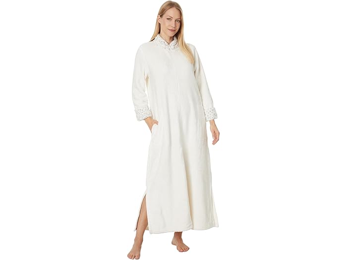 (取寄) N バイ ナトリ レディース プラッシュ リンクス マンダリン ジップ カフタン N by Natori women Plush Lynx Mandarin Zip Caftan White