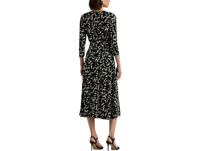 (取寄) ローレン ラルフローレン レディース フローラル サープリス ストレッチ ジャージ ドレス Lauren Ralph Lauren women Floral Surplice Stretch Jersey Dress Black/Green/Cream