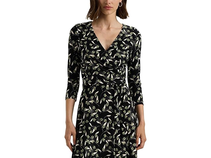 (取寄) ローレン ラルフローレン レディース フローラル サープリス ストレッチ ジャージ ドレス Lauren Ralph Lauren women Floral Surplice Stretch Jersey Dress Black/Green/Cream