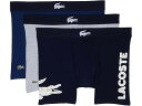 (取寄) ラコステ メンズ 3-パック ボクサー ブリーフ カジュアル ファッション ビッグ クロコ Lacoste men 3-Pack Boxer Brief Causal Fashion Big Croc Navy Blue/White/Silver Chine/Methylene